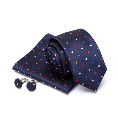 Luxusný set manžetové gombíky modrá kravata s bodkami