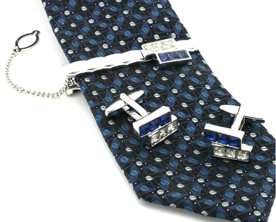 Manžetové gombíky s kravatovou sponou modrý kryštál - 2